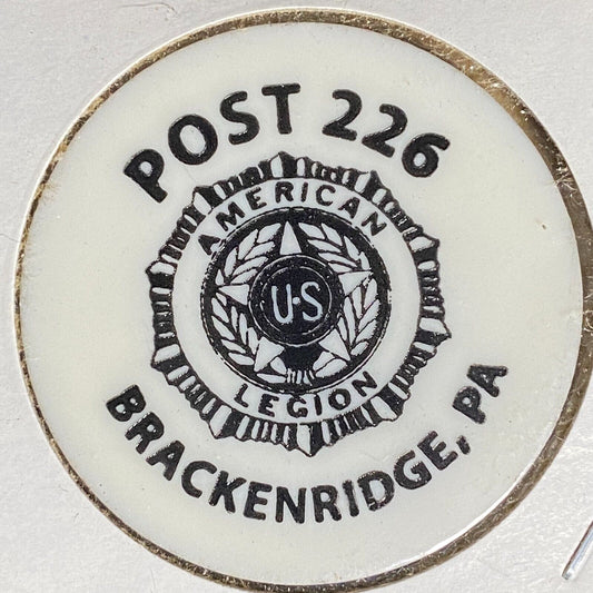 Brackenridge, PA AL Post 226 Plastic Drink Token "Good For One Bottle Beer"