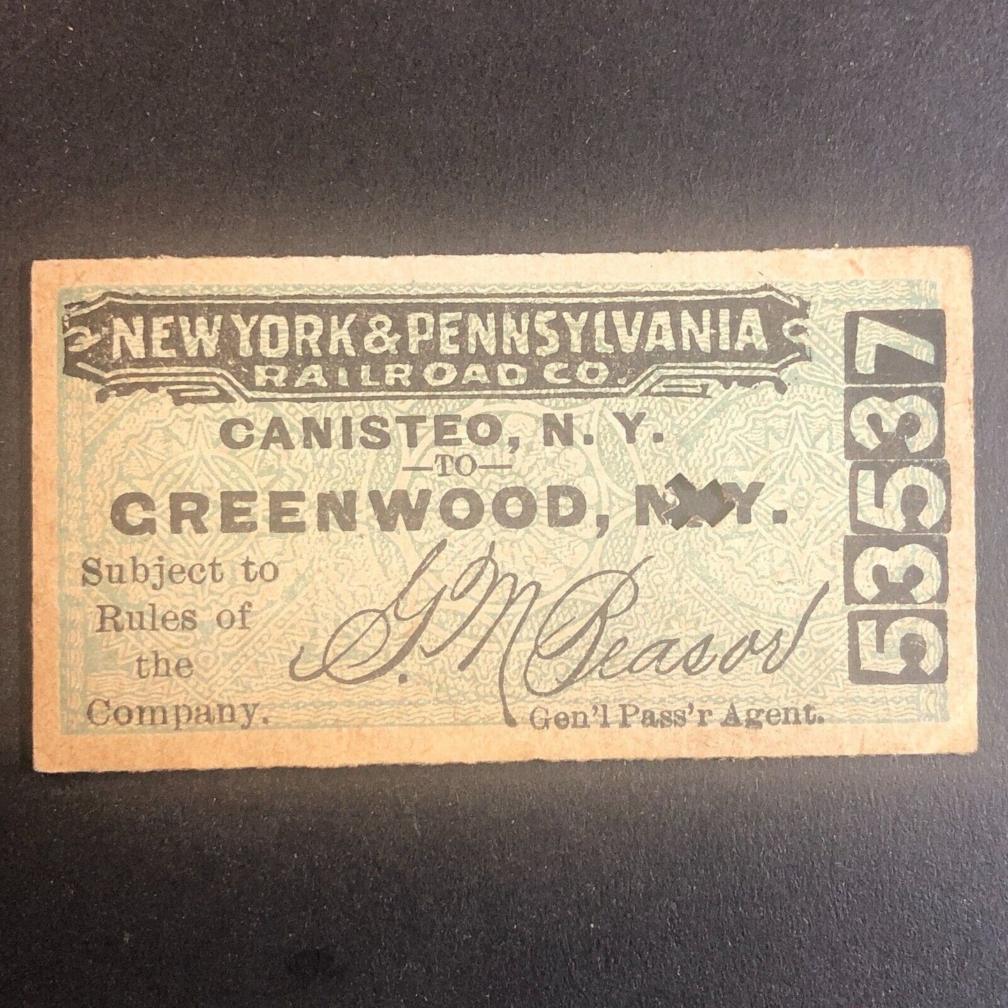 New York & Pennsylvania Railroad July 12 1917 Greenwood, NY Ticket #53537