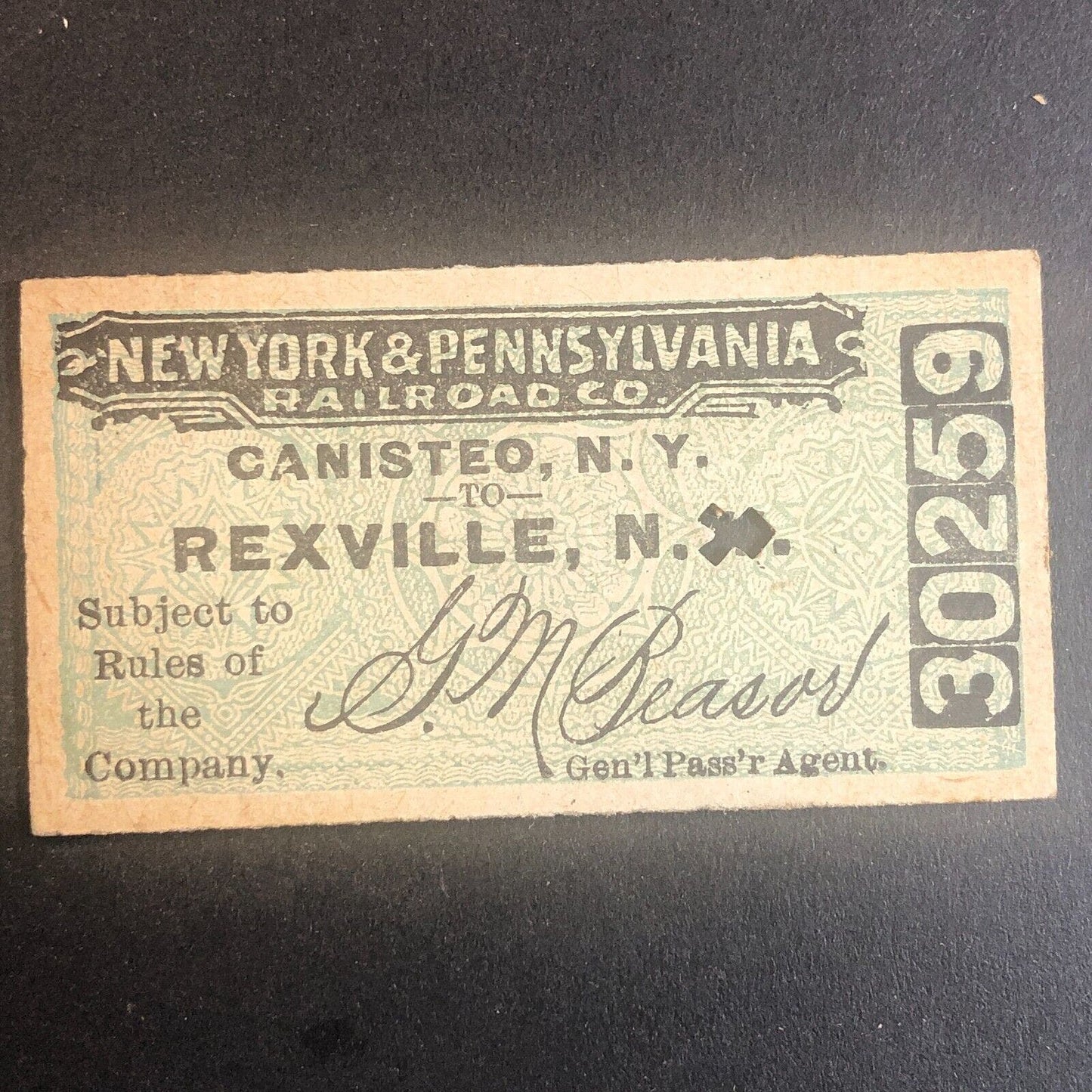 New York & Pennsylvania Railroad July 24 1917 Rexville, NY Ticket #30259