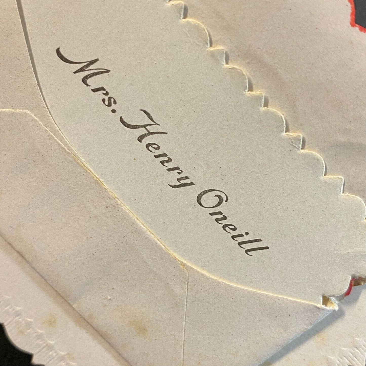 "Mrs. Henry Oneill" Victorian Die Cut Envelope Name Card Greeting Roses Hand