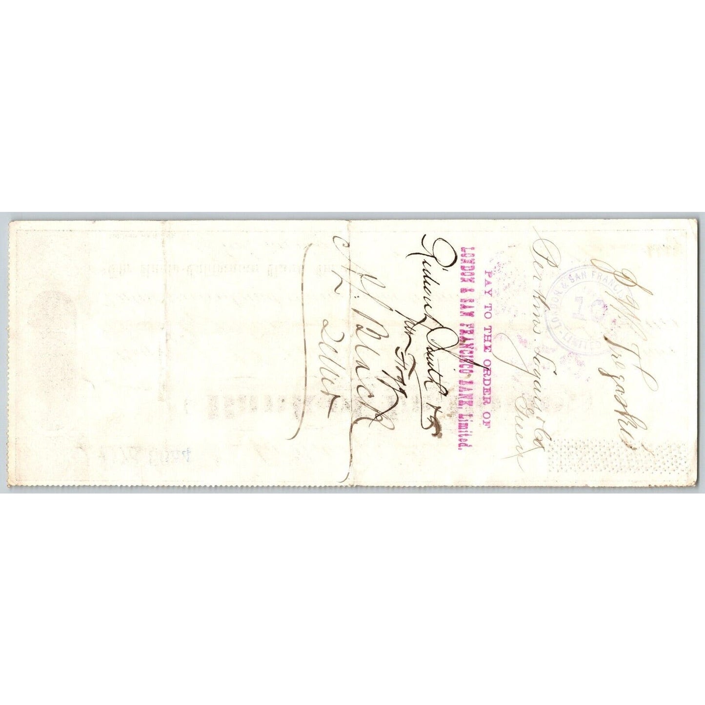 Bank of La Porte Check Tregasrio ? 1879 Mining Vignette RN-G1 Rev Stamp #5639