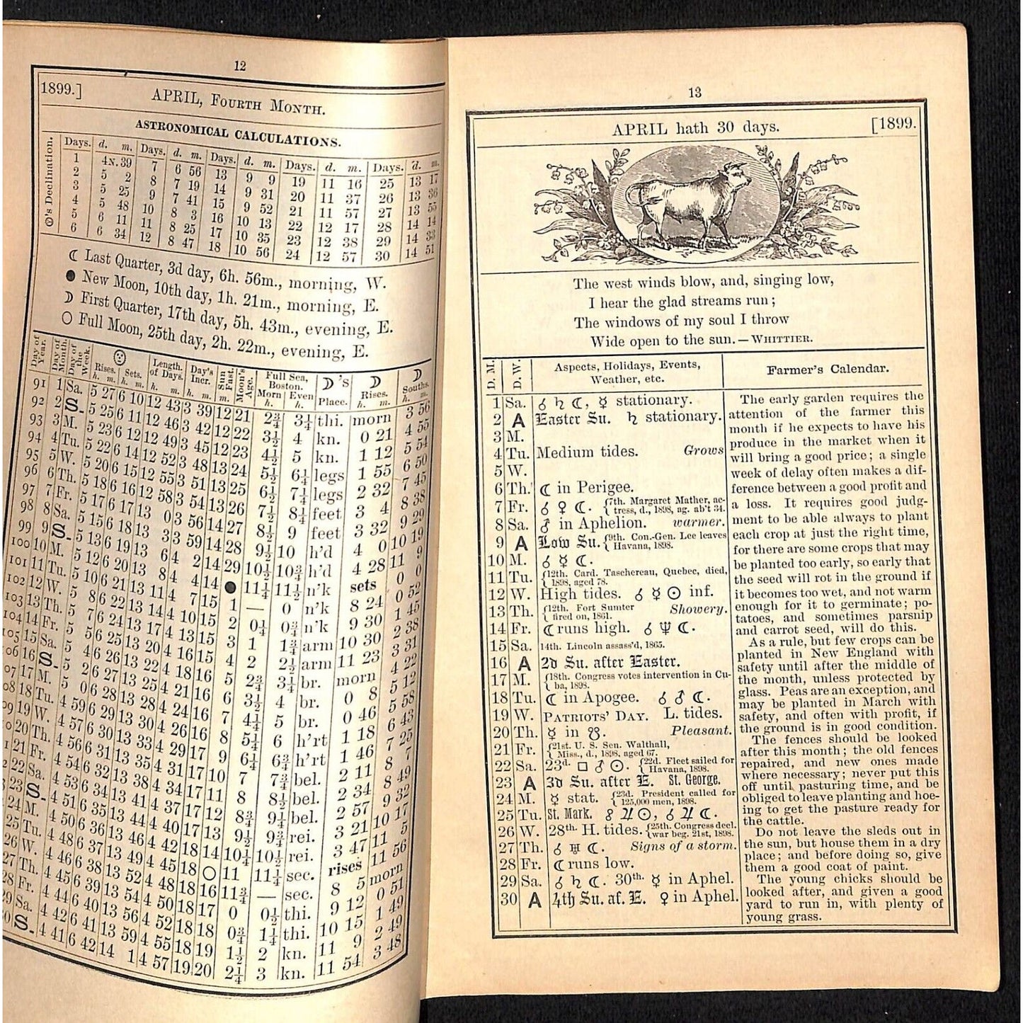 1895 Old Farmer's Almanac 48pp Geo. F. King, Boston / Cola Cola Ad