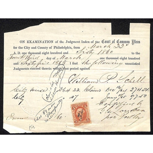 1860 Philadelphia Court of Common Pleas Judgement Document William P. Schell