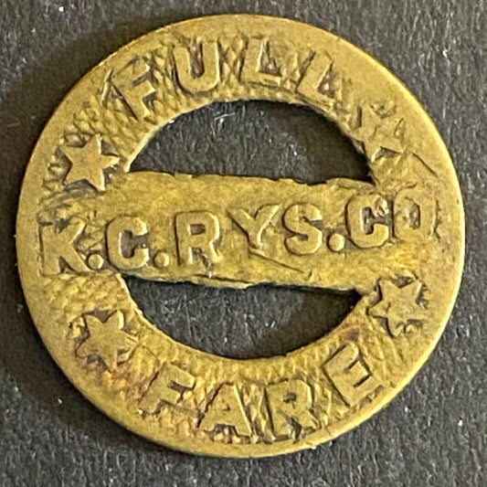 K.C. RYS. Co. (Kansas City) Full Fare Transit Token 16mm - w/Much Wear