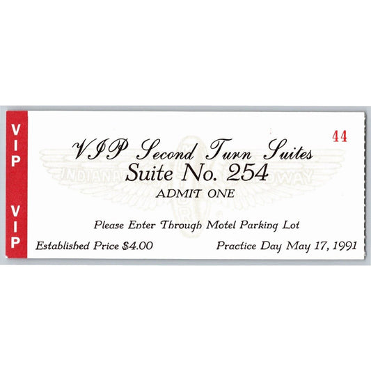 1991 Indy 500 VIP 2nd Turn Suites Practice Day Ticket Stub Indianapolis IMS #44