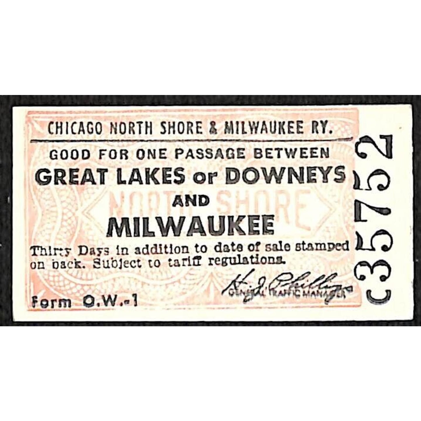 Chicago North Shore & Milwaukee RY Ticket c1947-50's Milwaukee Downeys #35752