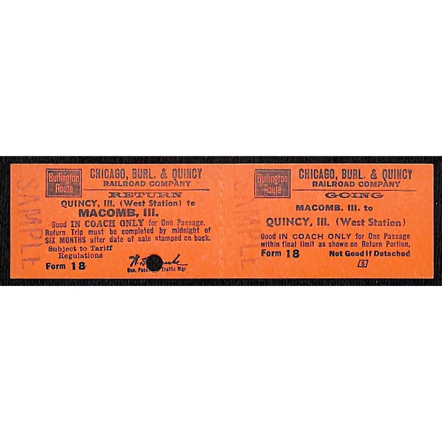 Chicago, Burlington & Quincy Railroad Unnumbered SAMPLE Ticket to Macomb