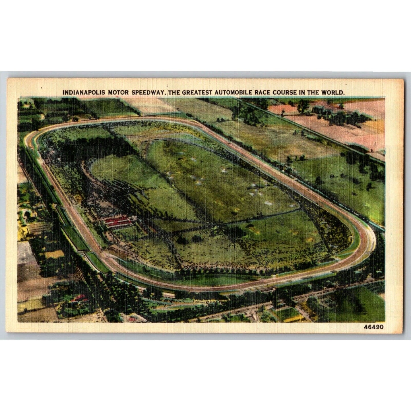 Indy 500 Linen Postcard 1946 "Greatest Automobile Race Course in the World" VGC