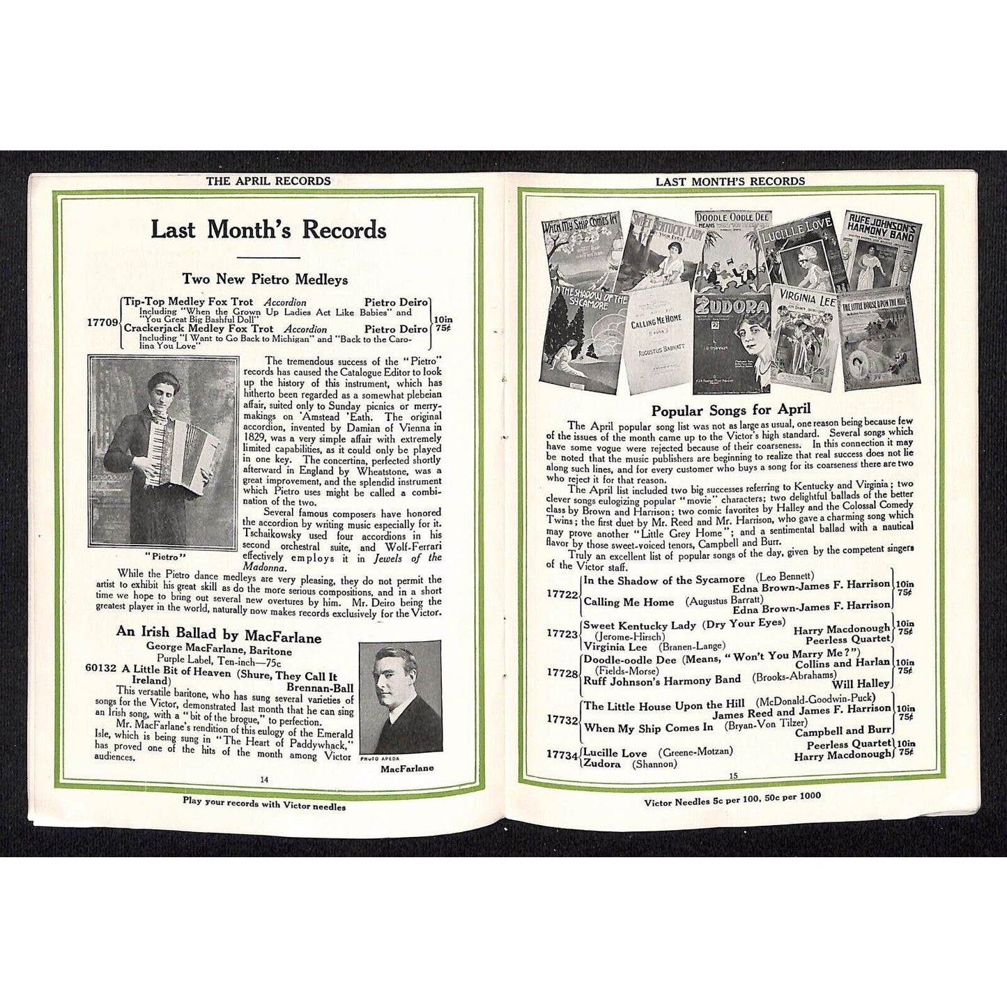 New Victor Records Catalog Supplement May 1915 Lyon & Healy Chicago 23pp. Scarce