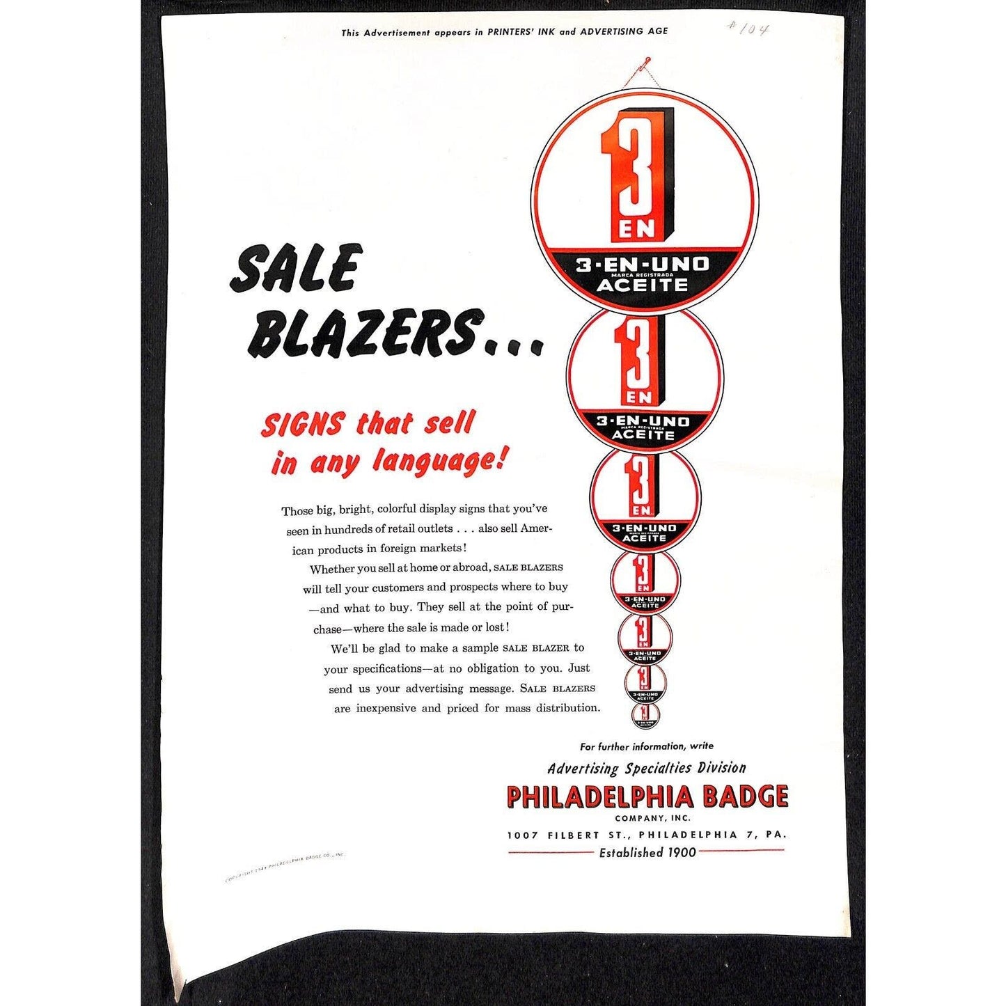 Group of 6 c1945-55 Philadelphia Badge Flyer Letterhead Client List Paper
