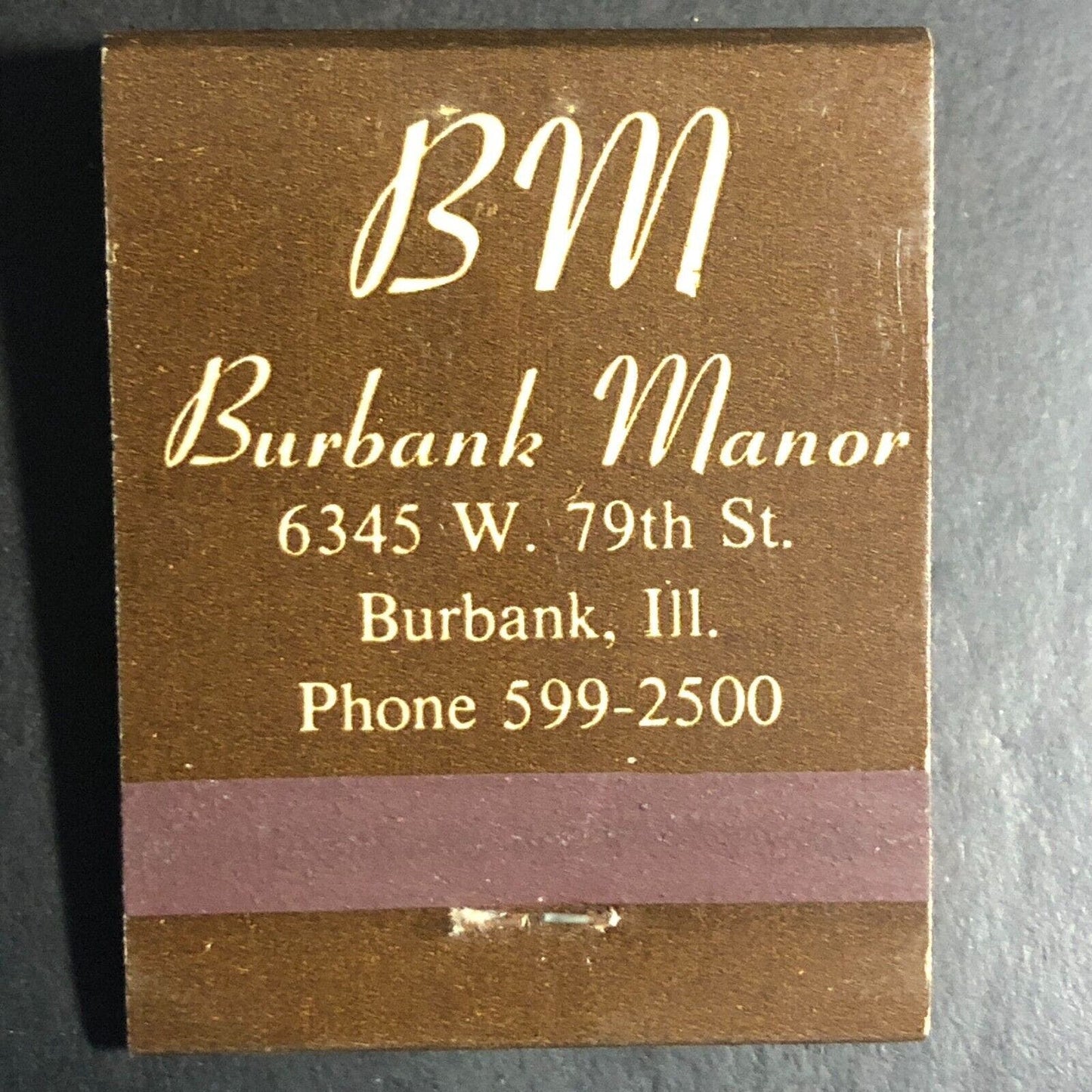 Burbank Manor Restaurant Illinois Full Matchbook c1974-84