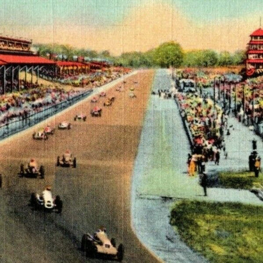 Indy 500 Linen Postcard 1948 "Annual 500 Mile Race, Indianapolis" Unposted VGC