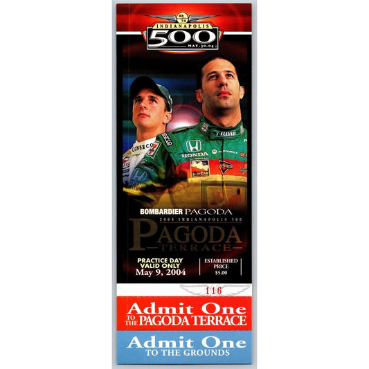 2004 Indy 500 Practice Day 5/9 Bombardier Pagoda Terrace Unused Ticket IMS #116