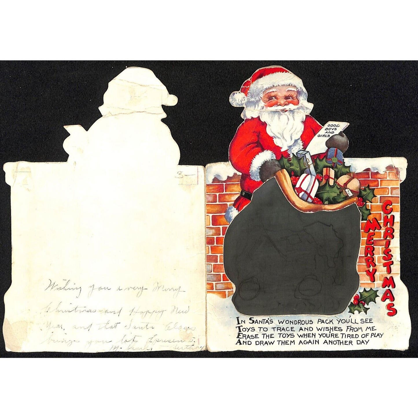 Merry Christmas Santa Greeting Card w/ Trace Panel Affixed Noah's Ark Poem Pages