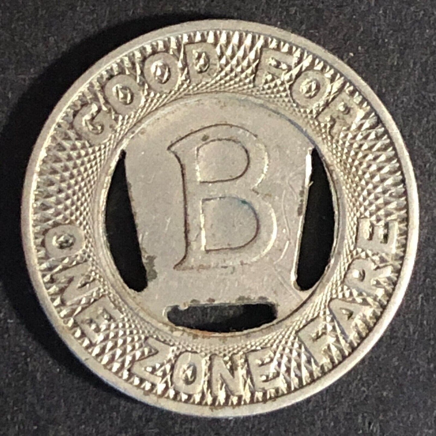Beaver Valley Motor Coach Co. (PA) WM G/F One Zone Fare Token 20mm c1950