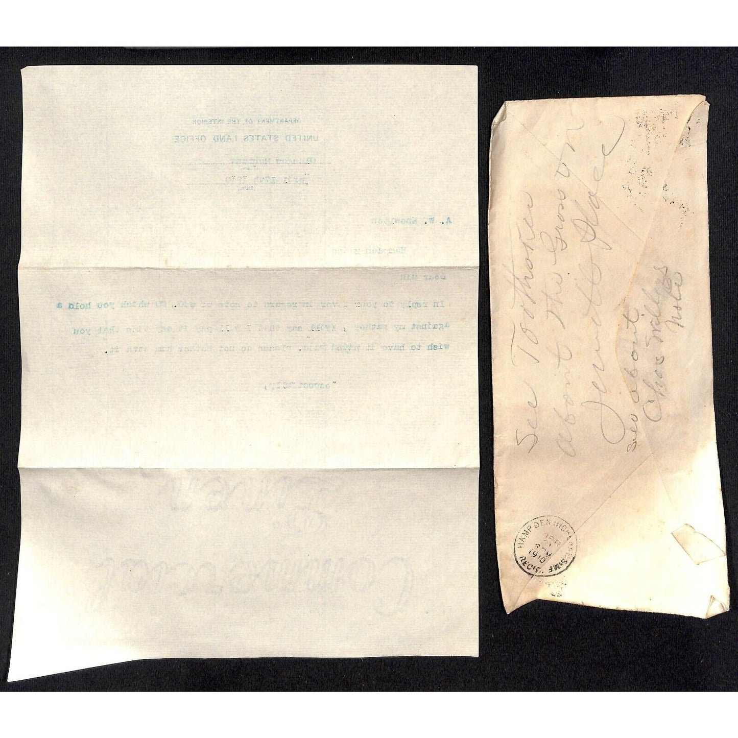 Hampden Highlands, ME Amos W. Knowlton* 1910 Dept. of Interior Letterhead re:$40