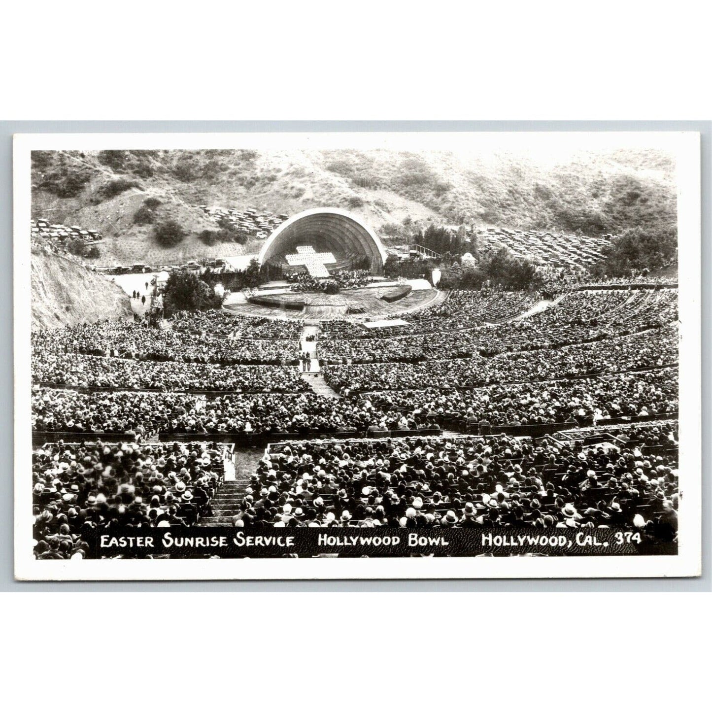 Vintage Glossy RPPC* Hollywood Bowl Easter Sunrise Service Postcard - c1925-35