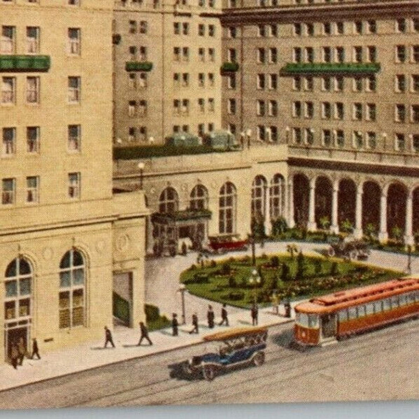 Vintage Postcard c1920's Hotel Oakland, Oakland, California w/ Trolley / Autos