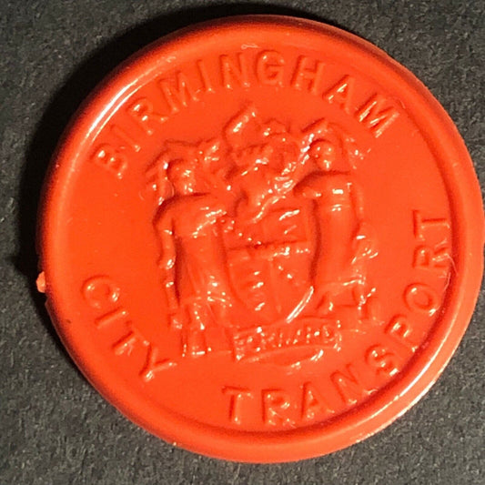 Birmingham City Transport England Plastic Token Red / Orange? 1D 22mm c50's-60's