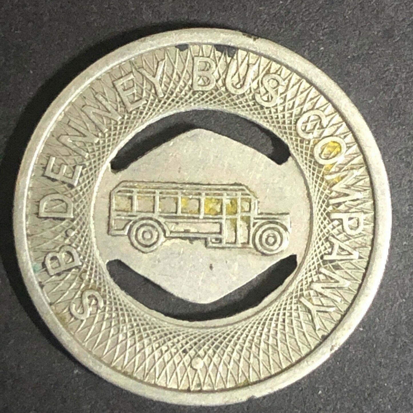 c1940's 21mm S.B. Denney Bus Company G/F One Fare Token Muncie Indiana