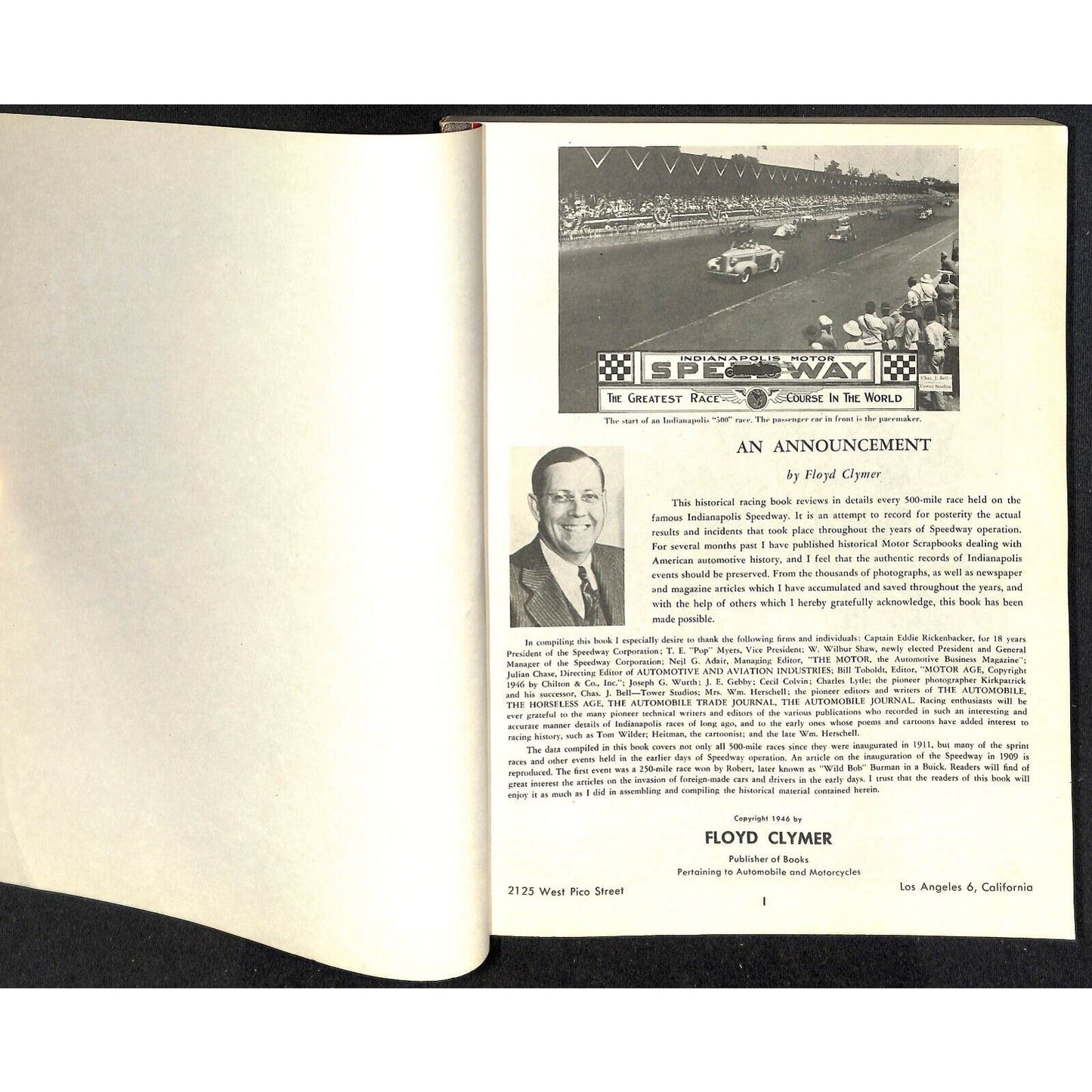 1946 Indy 500 Floyd Clymer's Indianapolis 1909-1941 Race History IMS 320pp. VGC