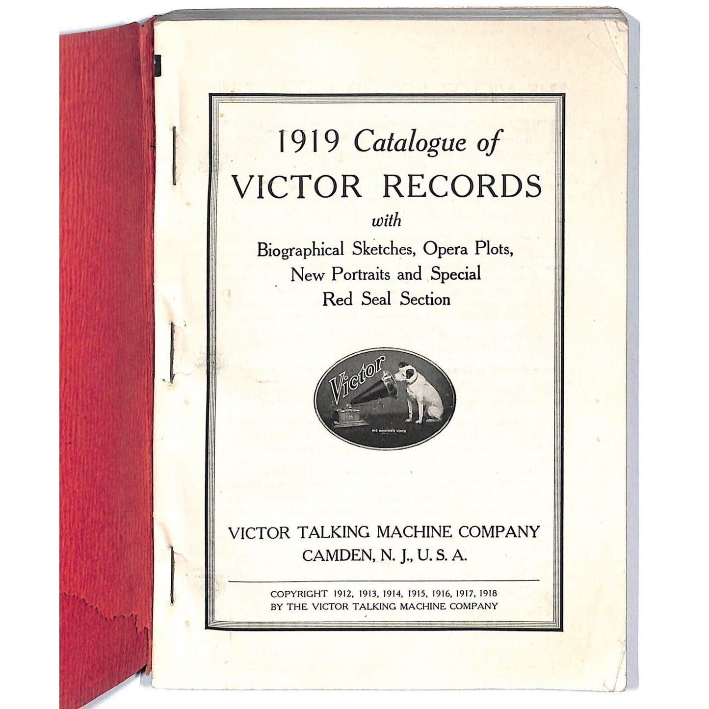 1919 Catalogue of Victor Records Talking Machine 200+pp w/ Red Seal Section