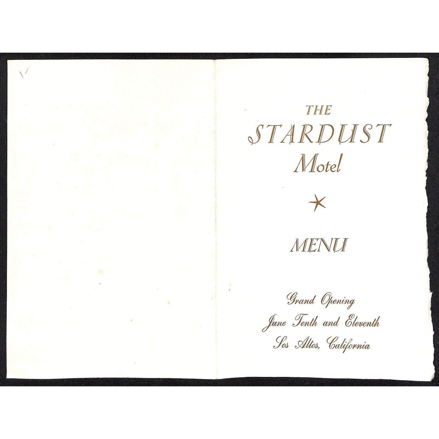 Stardust Motel Los Altos, CA Grand Opening Menu 1961 VGC