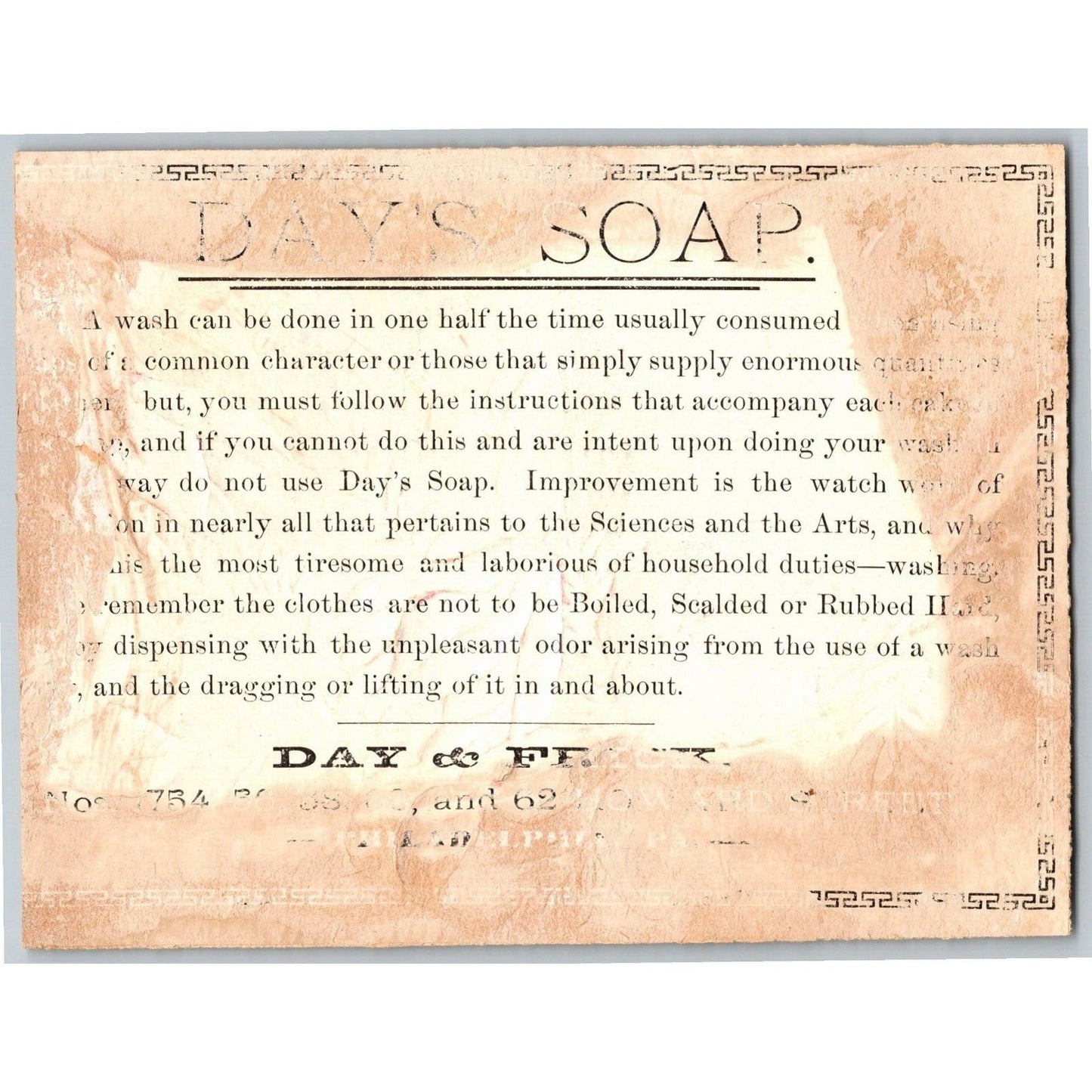 Day's Soap Floral Victorian Trade Card Trimmed - Embossed