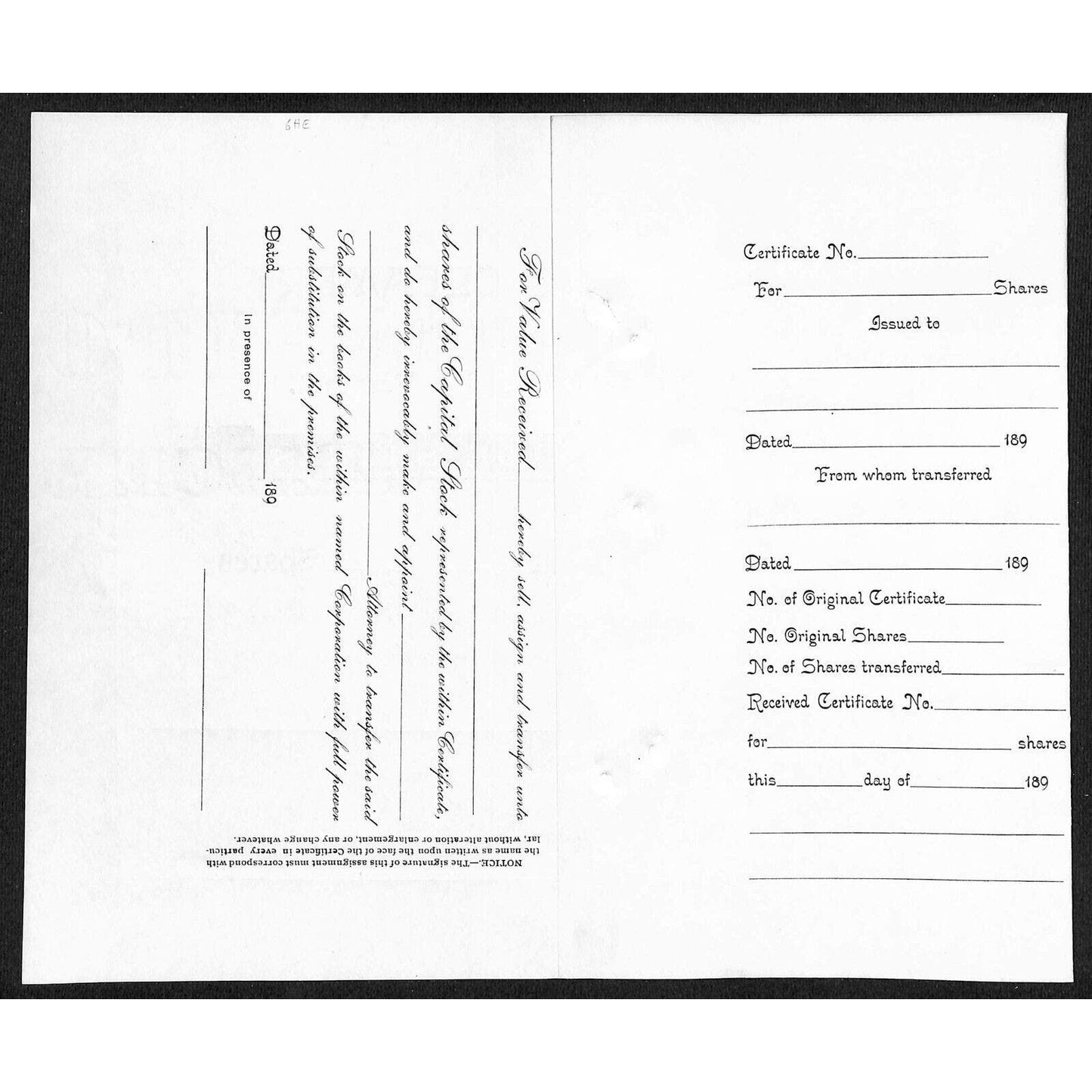 Black River Creamery Association Coventry VT Unused Stock Certificate 1890's VGC