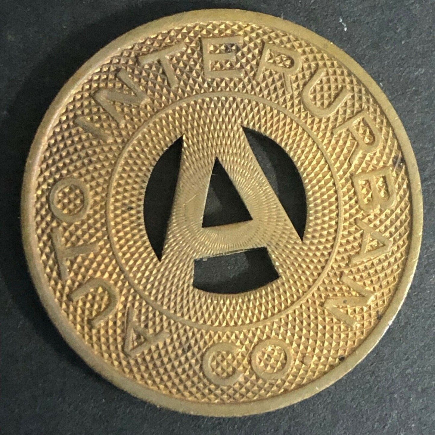 Vintage 23mm Auto Interurban Co. (Spokane, WASH) Brass "A" "One Token"