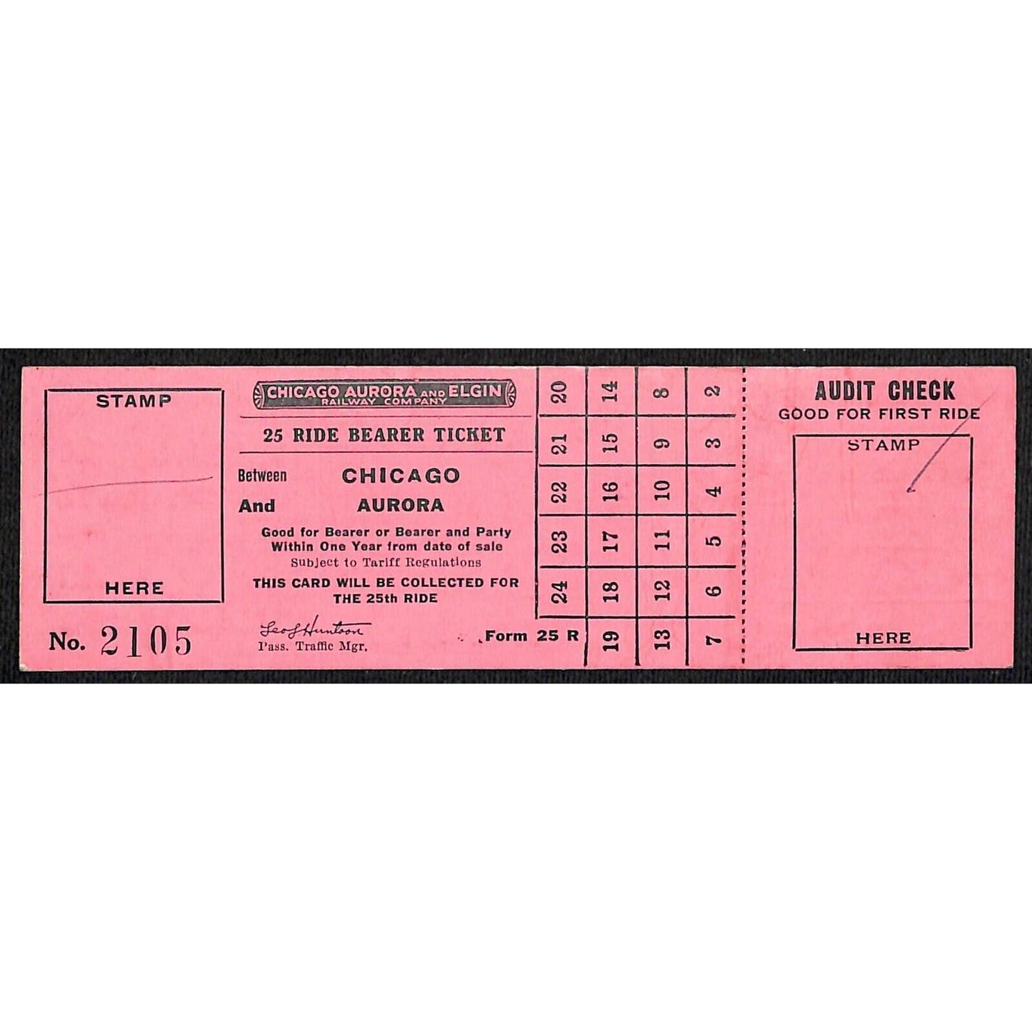 Chicago Aurora and Elgin Railway (1902-57) 25 Ride Ticket Chicago / Aurora