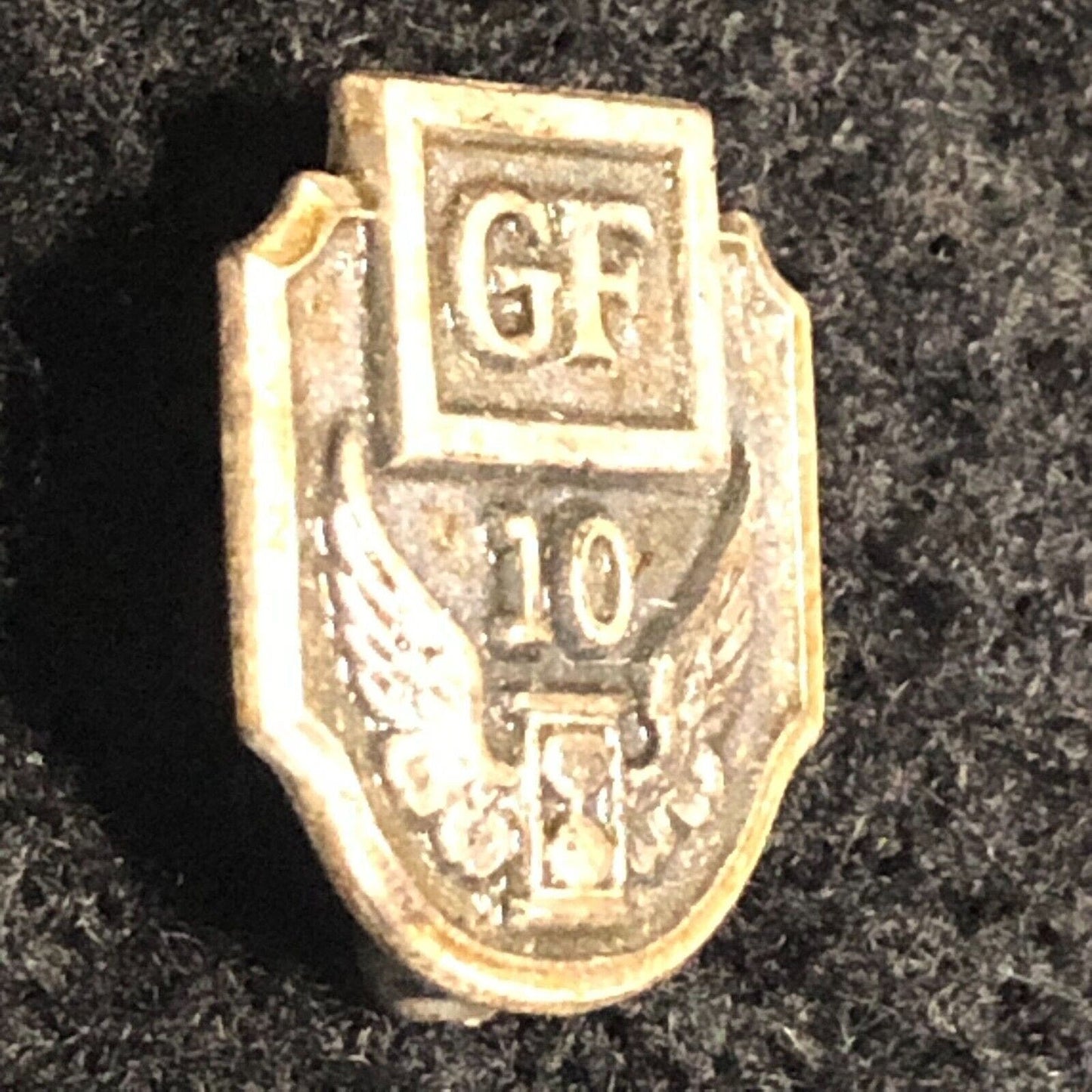 Vintage GF 10 Winged Hourglass Wings Military? Lapel Pinback Eagle Sterling