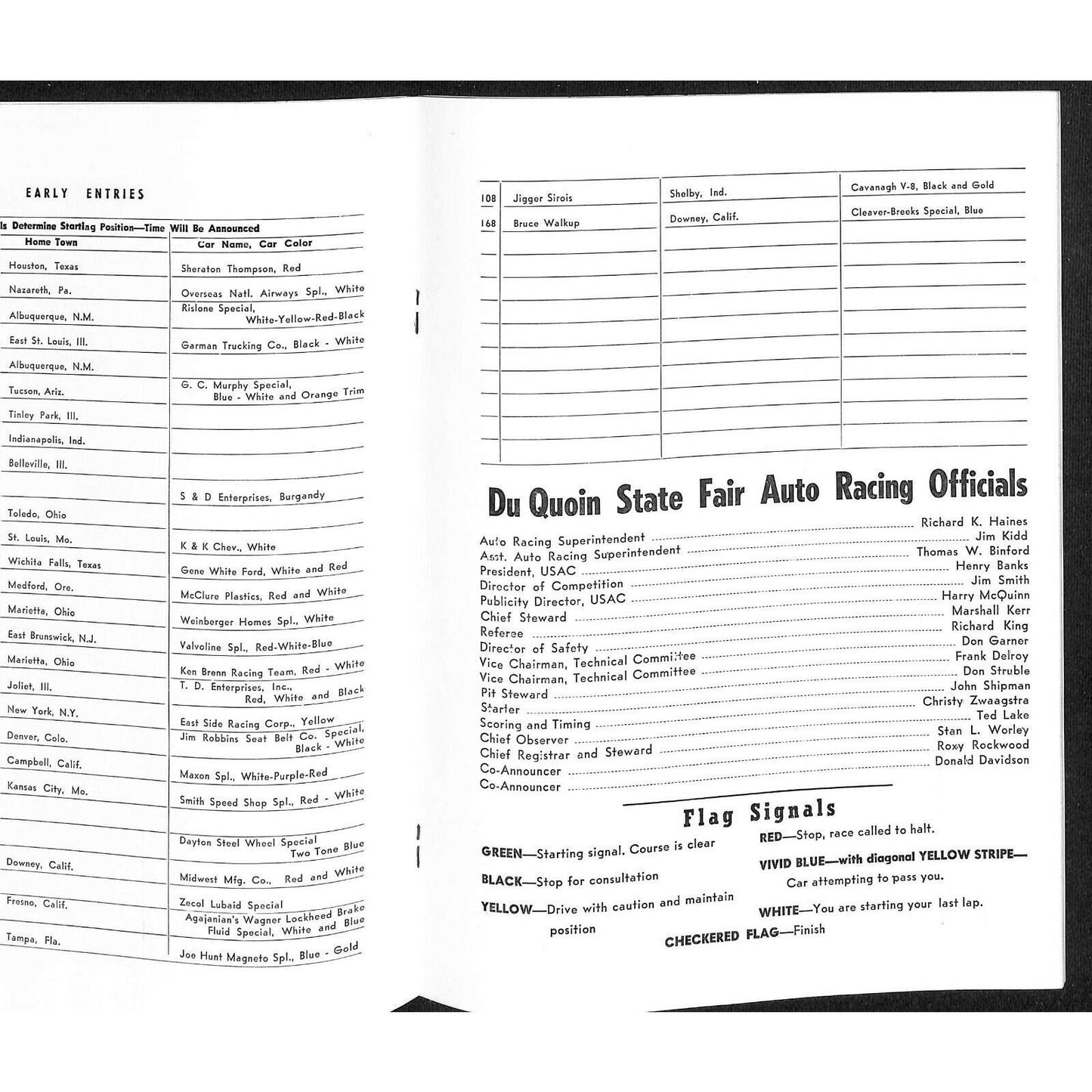 Scarce Sept 21968 USAC Du Quoin State Fair Auto Race Program 100 Mile Champ.