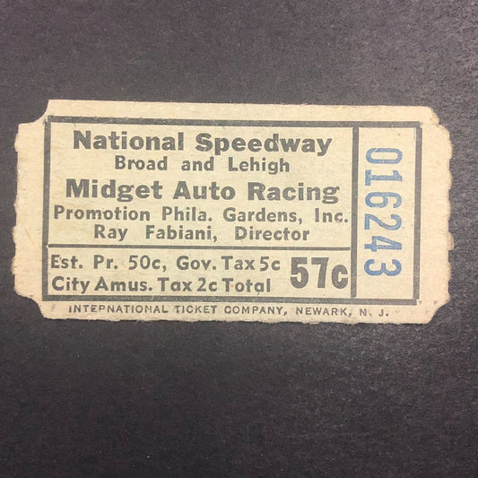 Midget Auto Racing Rain Check Ticket Johnny Peterson 1939 National Speedway