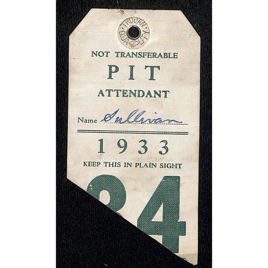 1933 Legion Ascot Speedway Pit Pass / Pit Attendant Event Number 34 VERY Scarce