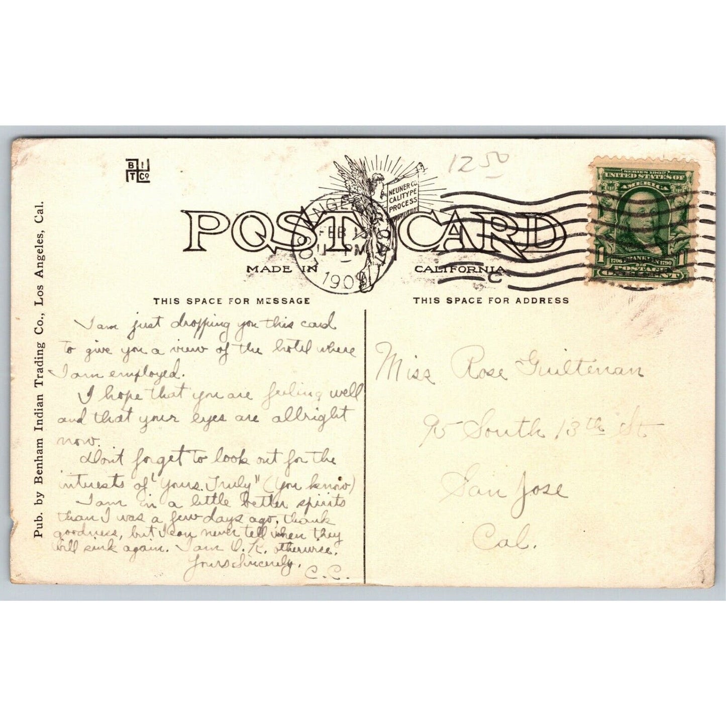 Los Angeles Hotels Postcard - PM 1909 - BITC Swastika Logo