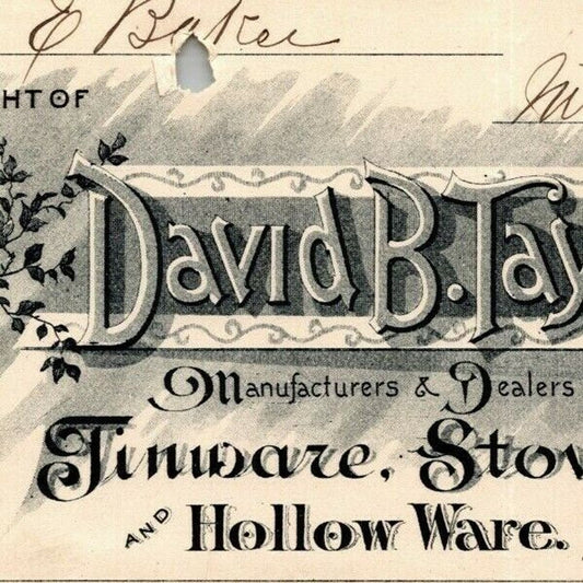 1895 Letterhead David B. Taylor & Co. Tinware Stoves Baltimore - Ephraim Baker*