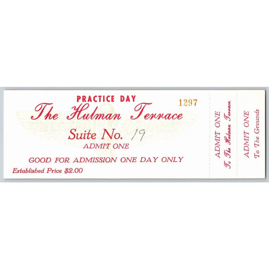 c1988 Indy 500 VIP Hulman Terrace Practice Day Ticket Indianapolis IMS #1297