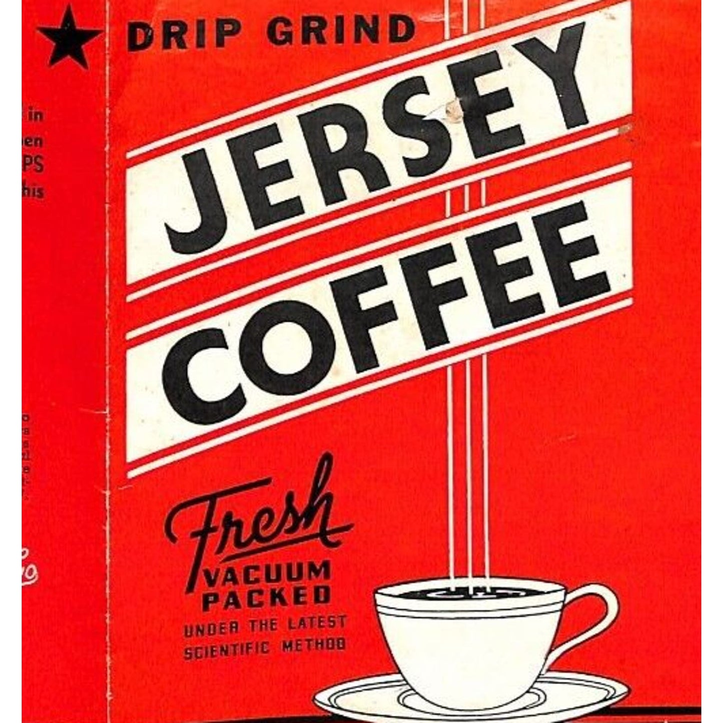 Jersey Coffee Label c1936 One Pound 5" x 14" Used / Red White - Scarce