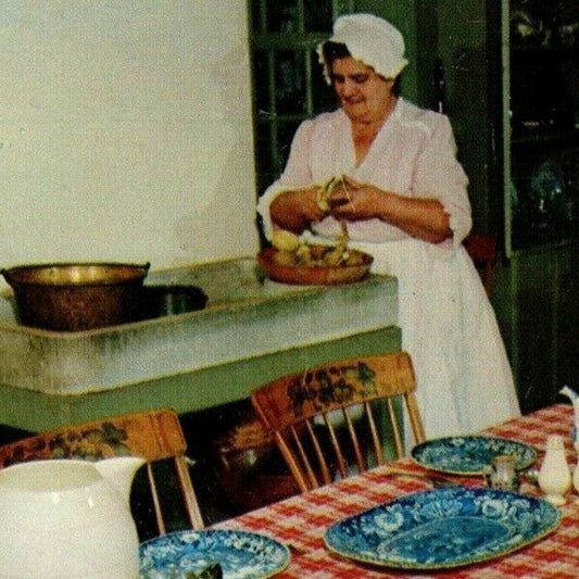 c1960's Sturbridge Village Flow-Blue Table Setting - Vintage Unposted Postcard