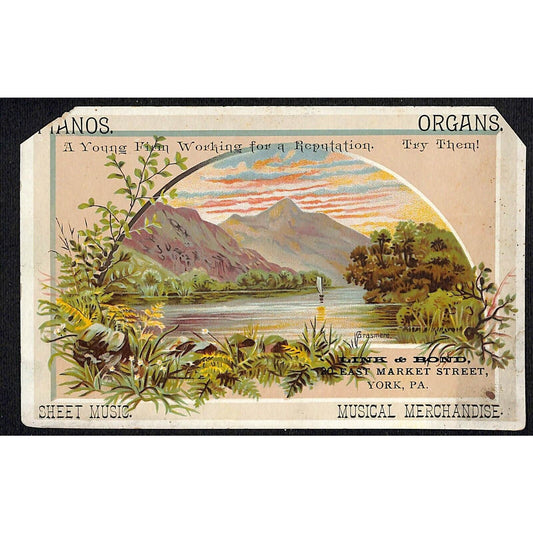 1880-90's Victorian Trade Card Link & Bond Pianos Organs Sheet Music York, PA