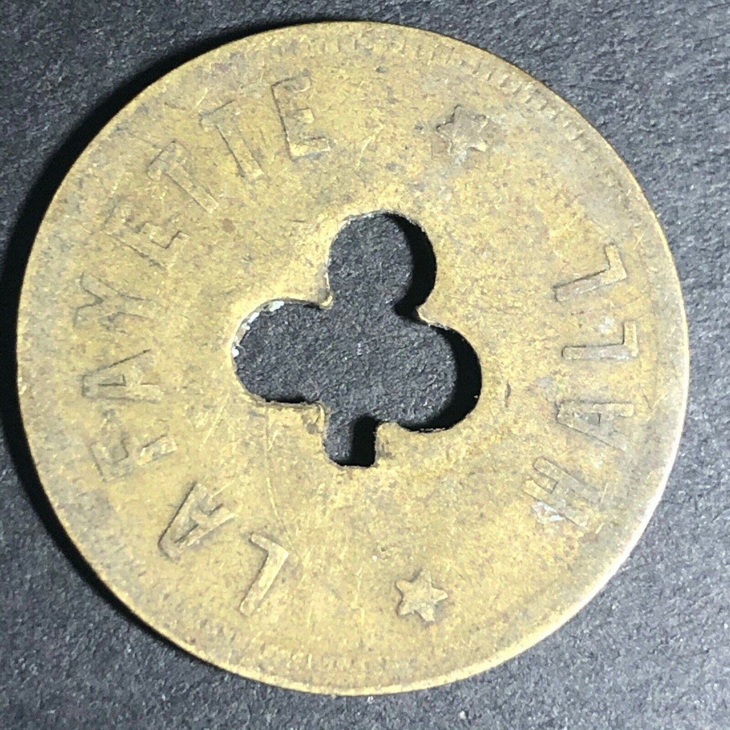 24.5mm Brass Lafayette Hall (Saloon Sacramento, CA) Token Clover Shamrock (#8)