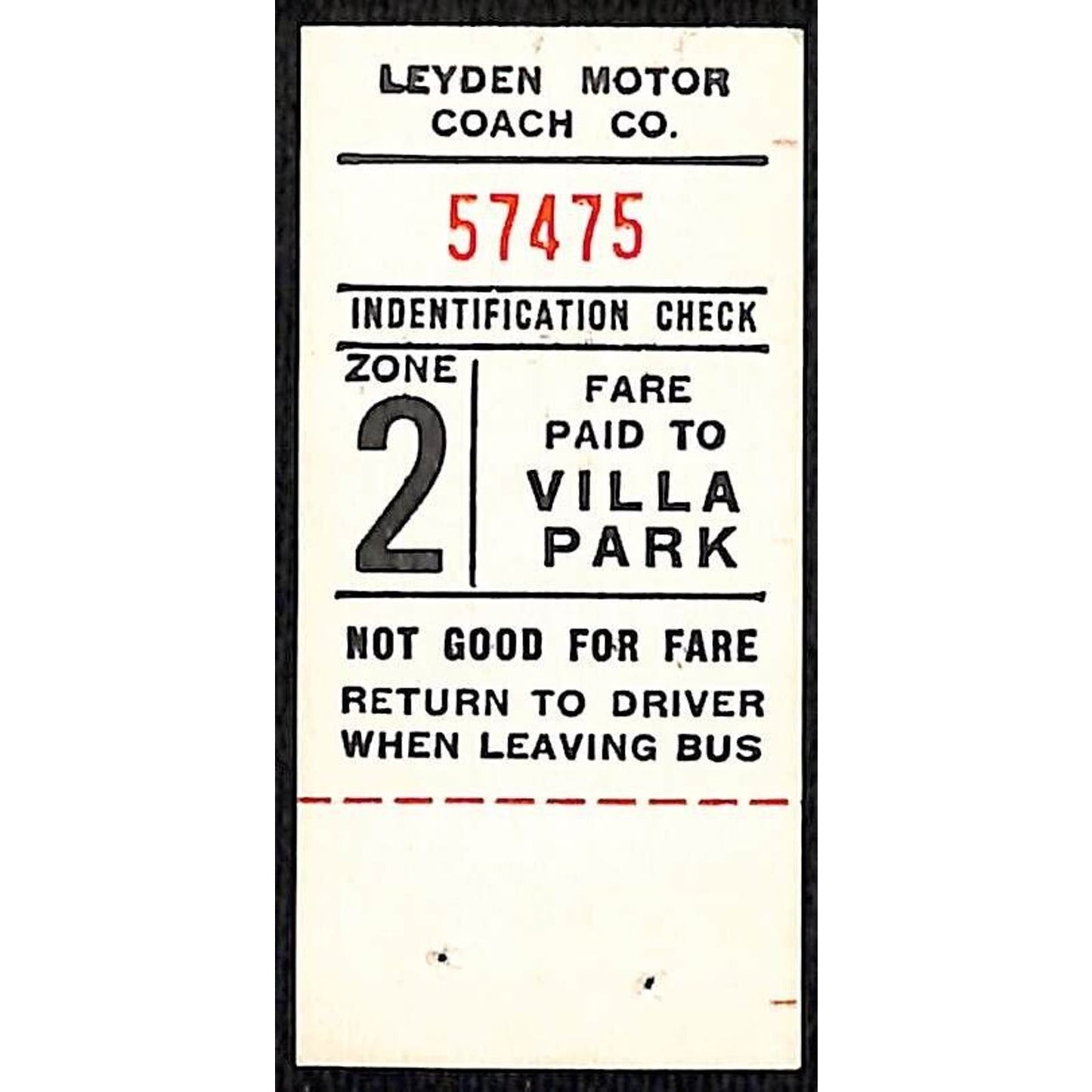 Leyden Motor Coach Zone 2 Villa Park Bus Fare Seat Check #57475