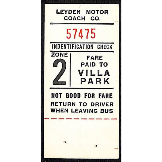 Leyden Motor Coach Zone 2 Villa Park Bus Fare Seat Check #57475