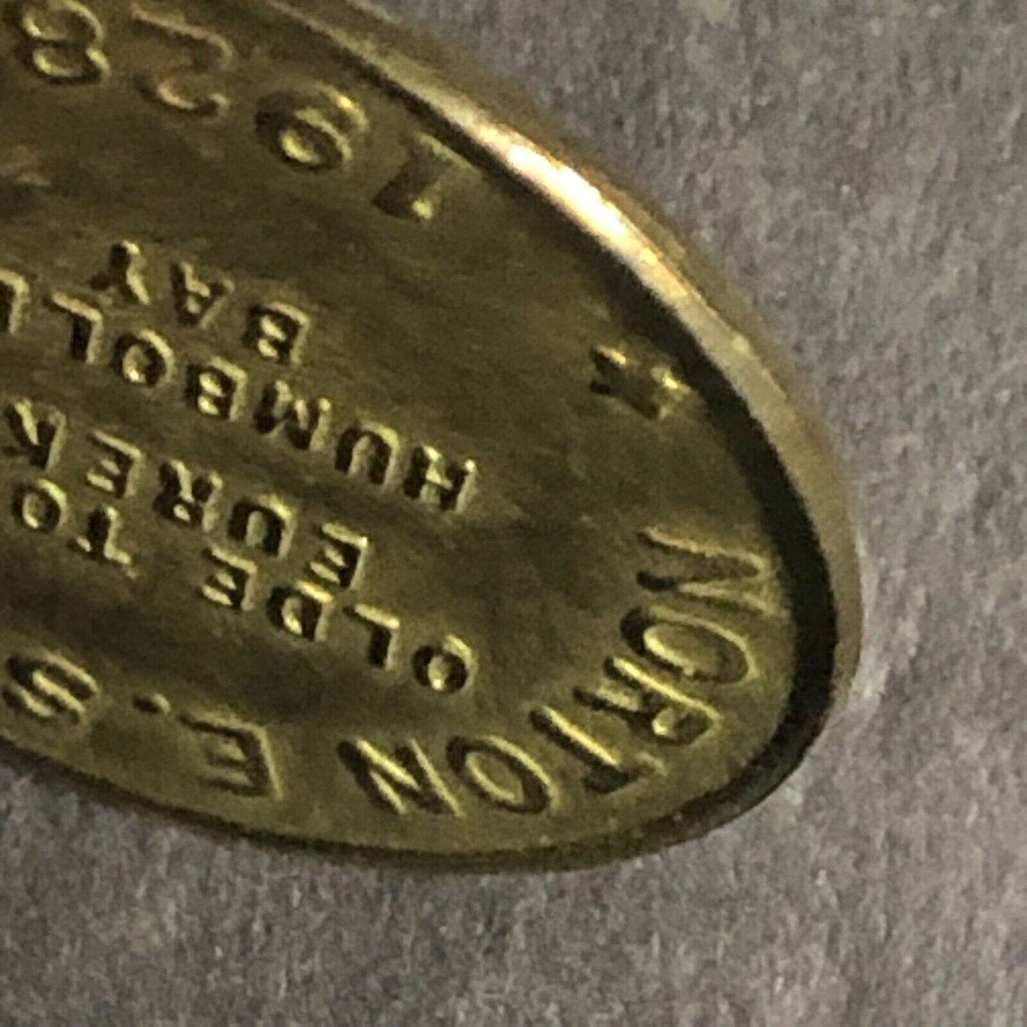 Humboldt Cabinet Co. Eureka, CALIF. Norton E. Steenfott Brass Trade Token 23mm