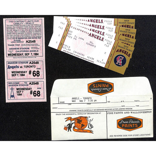 California Angels Tickets 4 Unused 9/7/94 Strike - Game Not Played