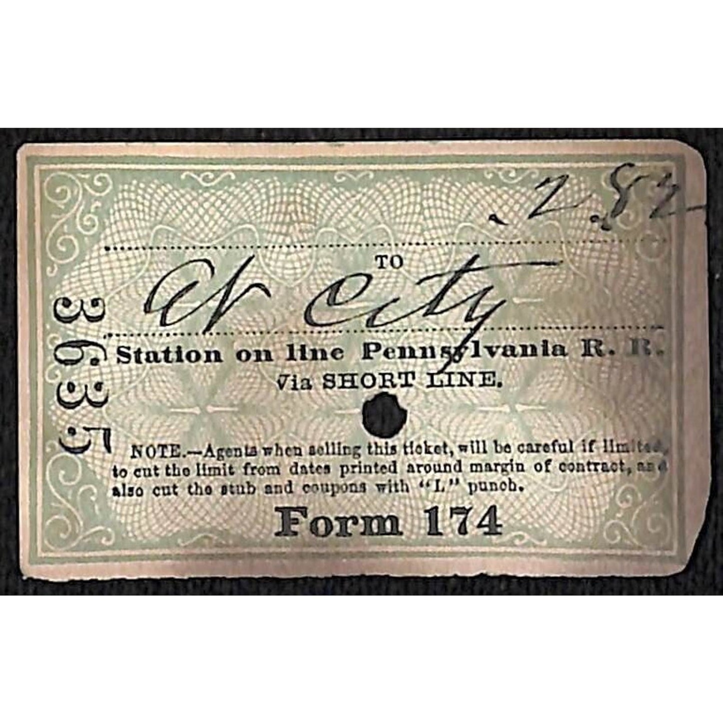 New York & Long Branch Railroad 1897 Ticket via PRR North Asbury Park #3635
