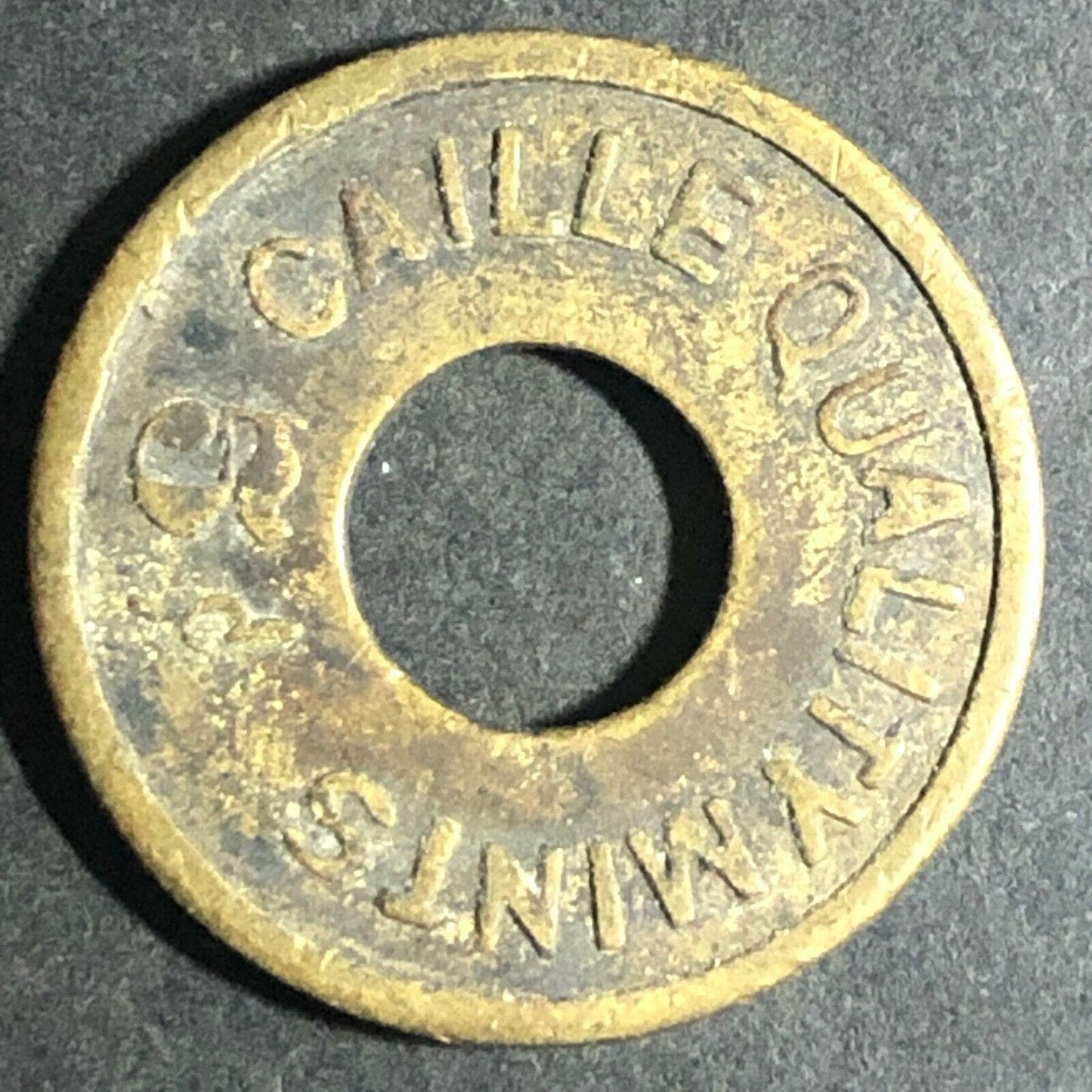 Vintage 21mm Brass "Callie Quality Mints" G/F a 5c Roll" Donut Token