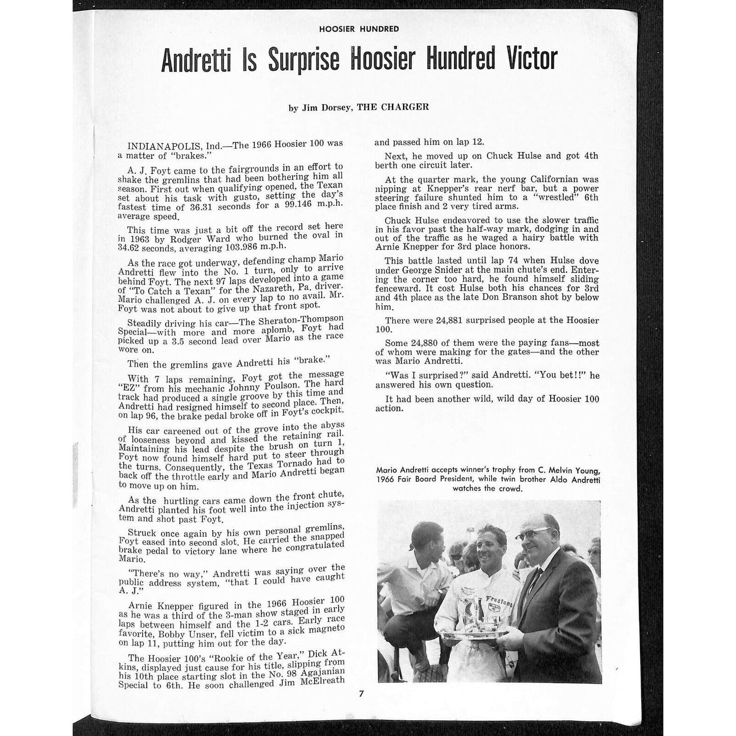Scarce Sept 9 1967 USAC Hoosier Hundred Auto Racing Program Indiana Fairgrounds