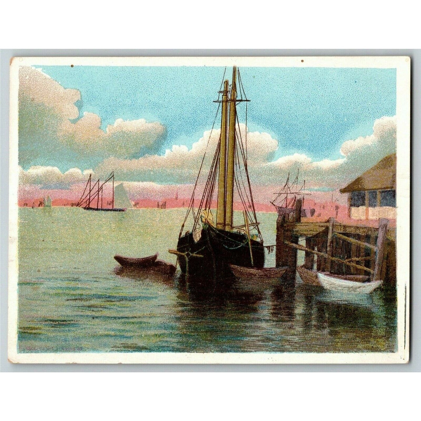 Victorian Trade Card - Union Pacific Tea Co. - Small Sailboat at Dock - Coffee
